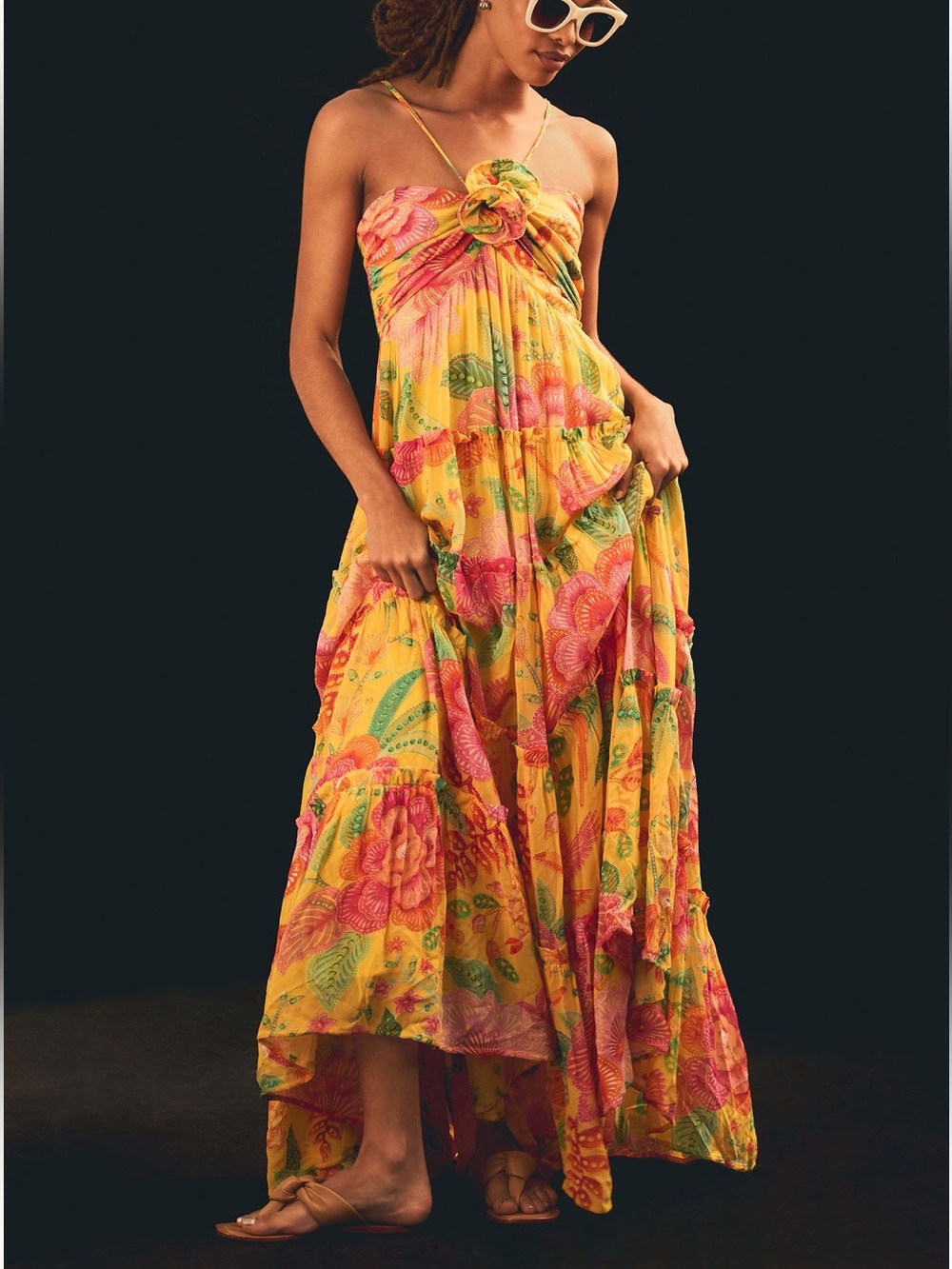 Farm Rio Macaw Bloom Tiered Dress